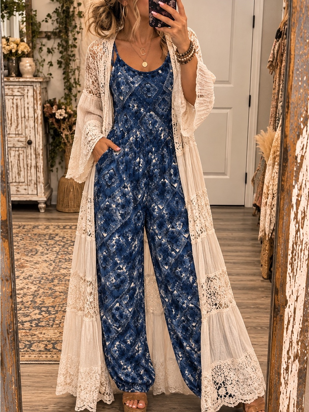 Blue Printed Women's Jumpsuit by